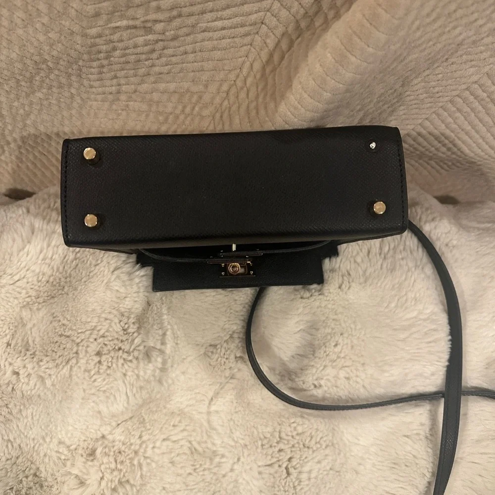 Structured Black Crossbody Bag with Gold-Tone Lock